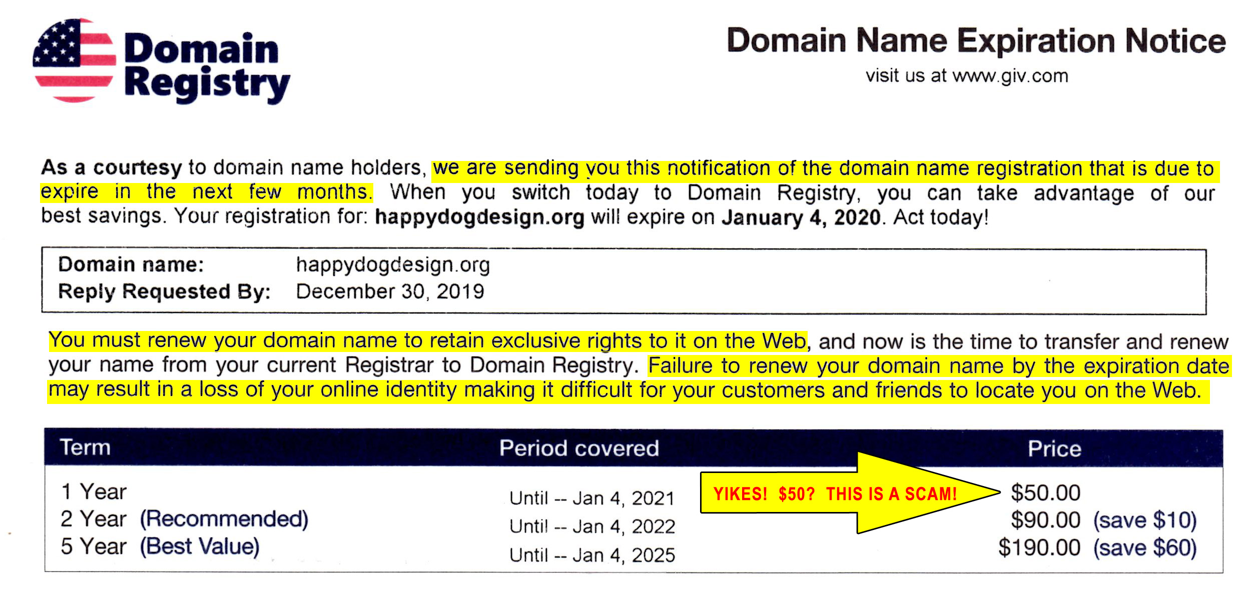 Domain Registration Scam